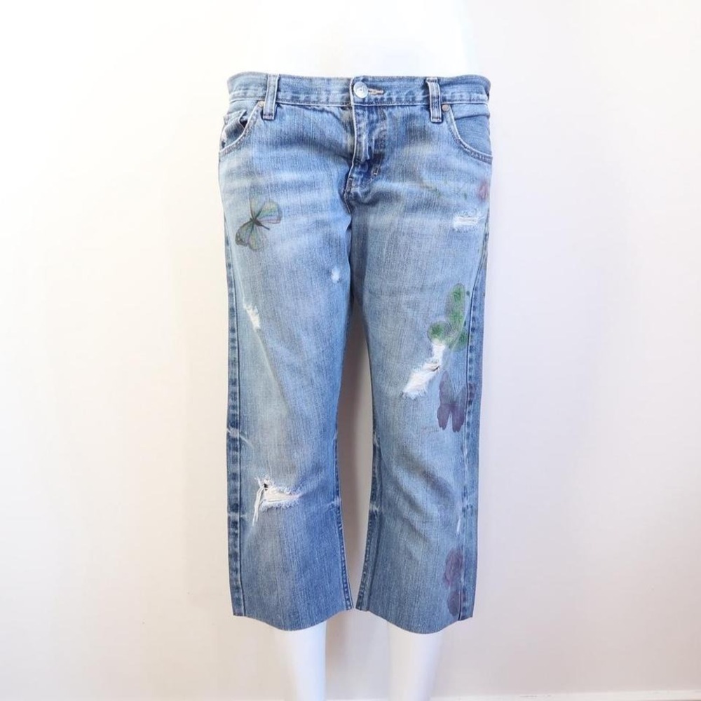 decree butterfly distressed capri jeans y2k